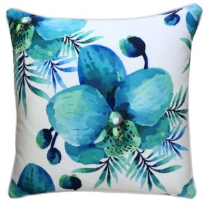 Blue Lagoon White Orchid Outdoor Cushion